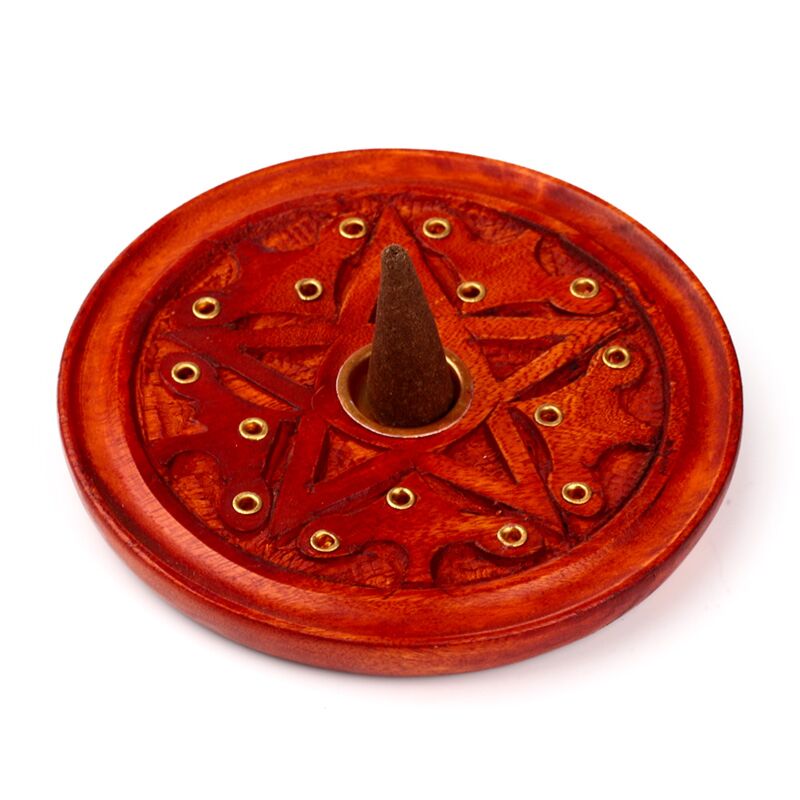 Mango Wood Round Inciense Soporte de incienso Corte Estrella