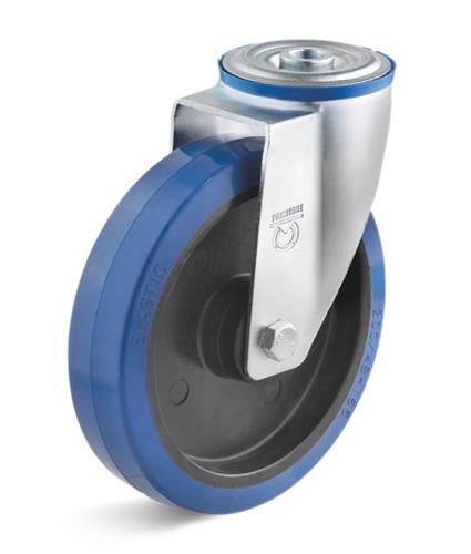 Ruota girevole Torwegge in gomma blu ø200 in plastica fissaggio con bulloni