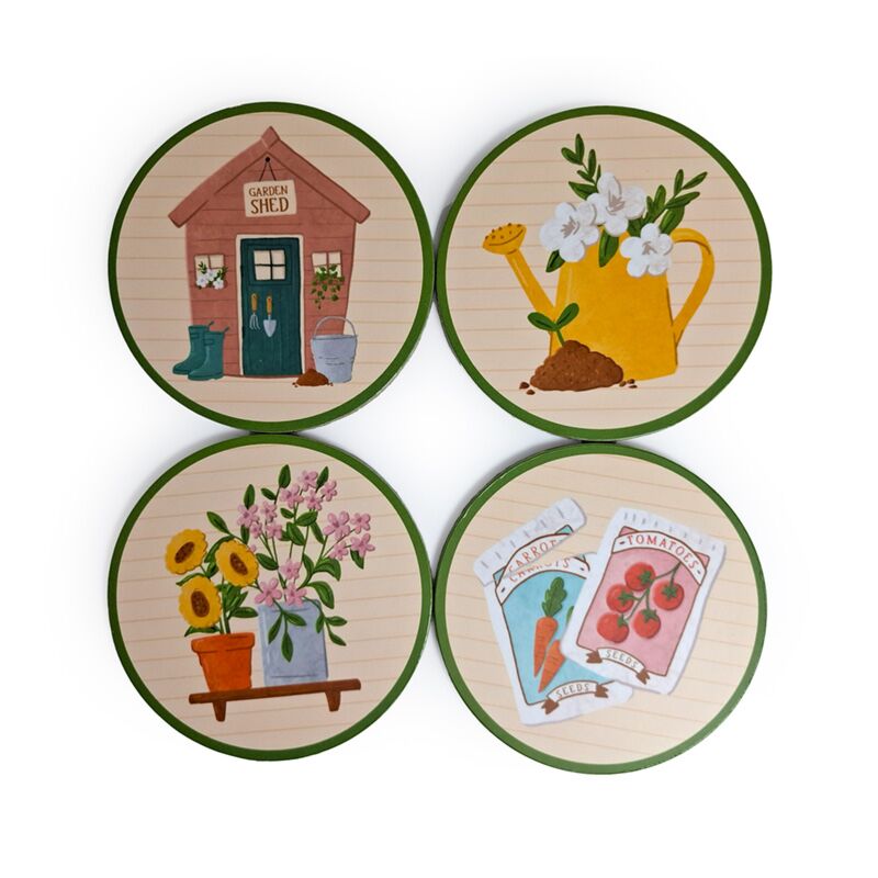 En el jardín juego de 4 posavasos