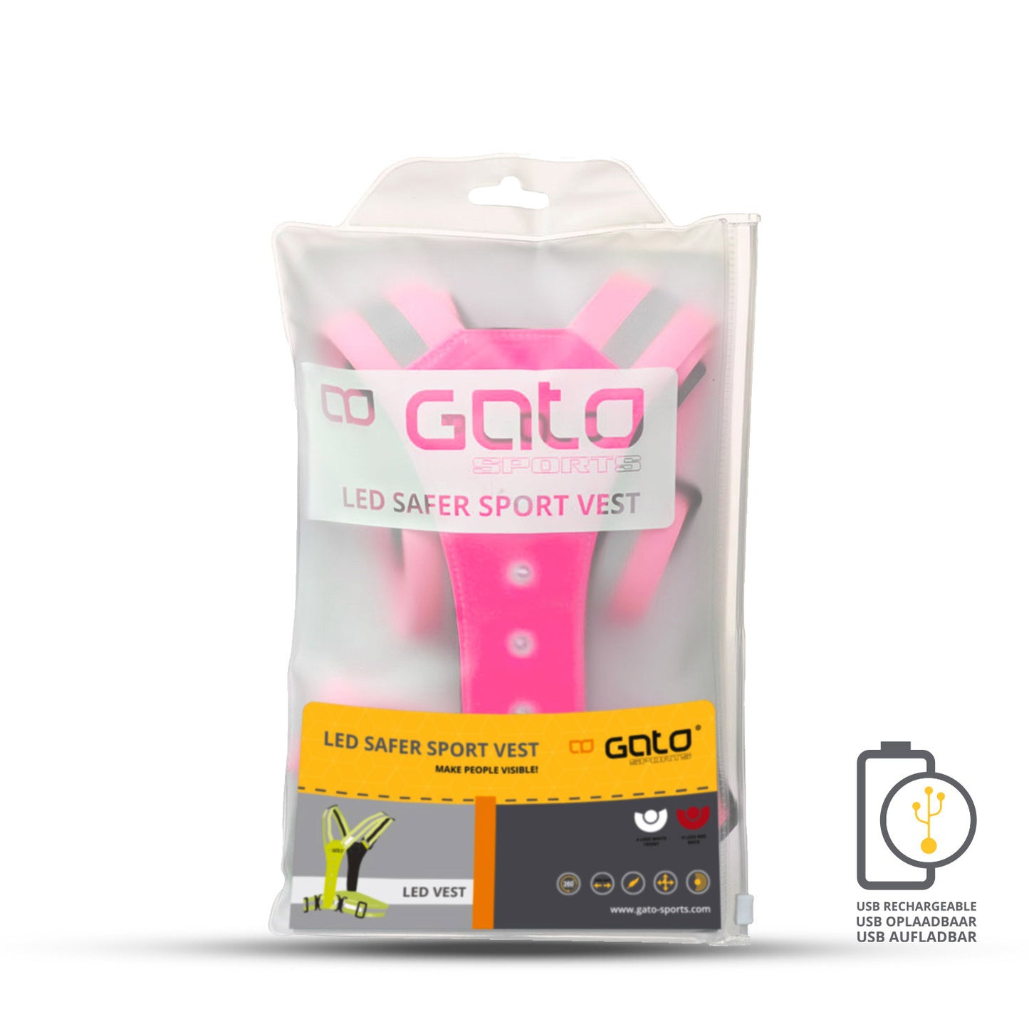 Gato Safer Sport Sport LED LED USB Rosa fuerte