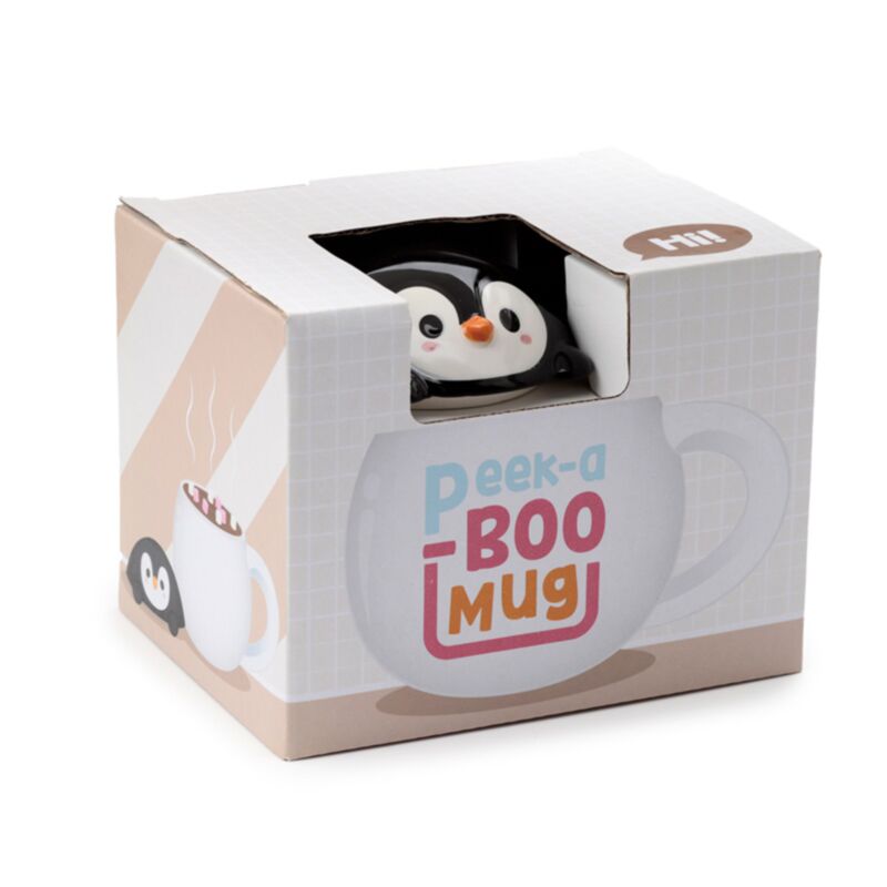 Taza de cerámica formada por tapa de pingüina
