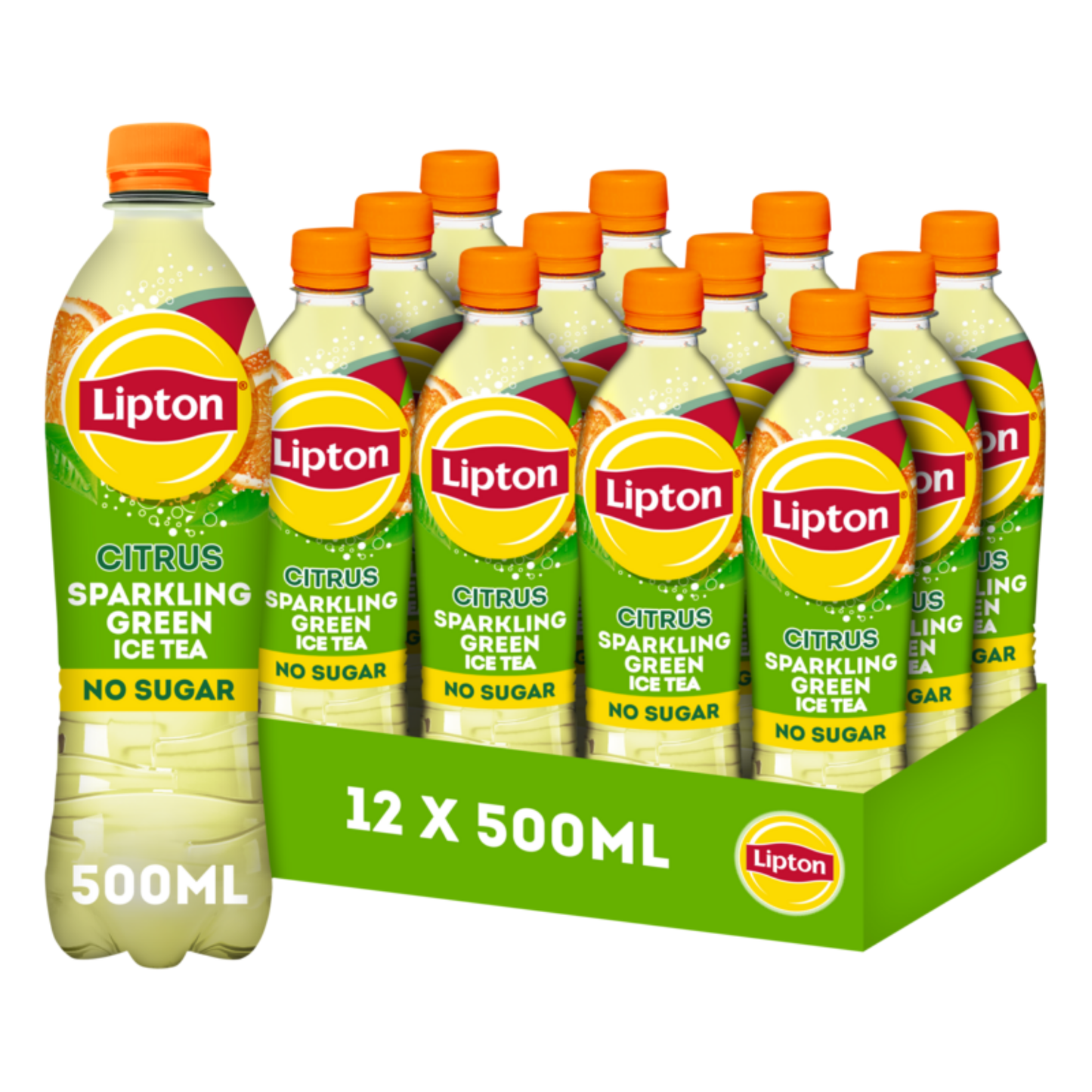 Lipton ice tea sparkling green fles - citrus - zero sugar - 12 x 500 ml - voordeelverpakking