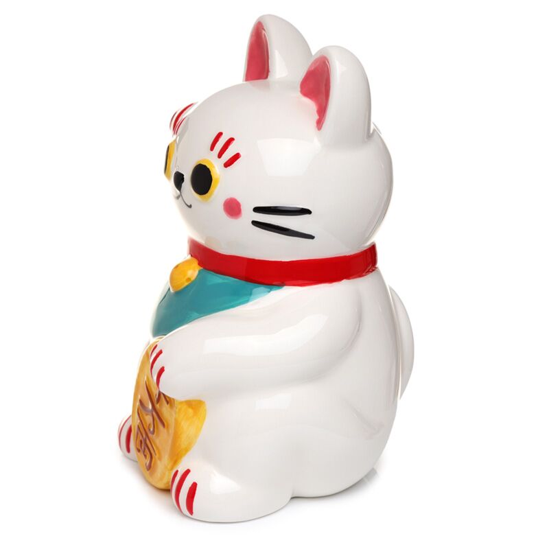 Maneki Neko Box de dinero de cerámica blanca