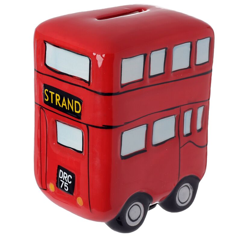 Hucha de cerámica con autobús de dos pisos de Londres