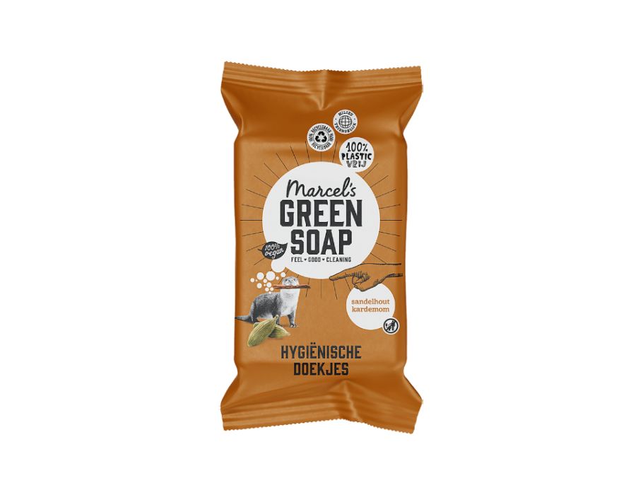 Segnali di pulizia del sapone verde salviette Sandelhout Cardamom