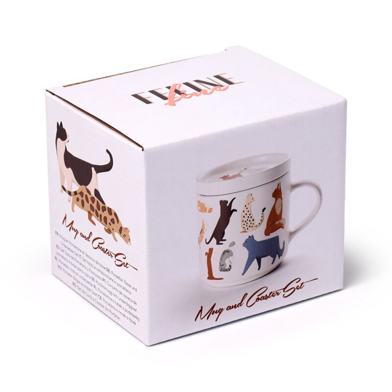 Tazza di porcellana Feline Fine Cats (notizie) con coperchio per sottobicchiere