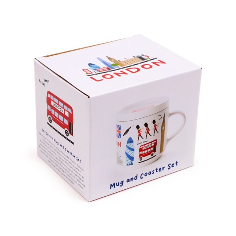 Tazza in porcellana souvenir di Londra con set di coperchio sottobicchiere