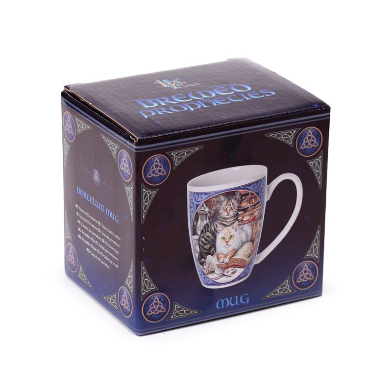 Tazza in porcellana con gatto delle profezie prodotta da Lisa Parker