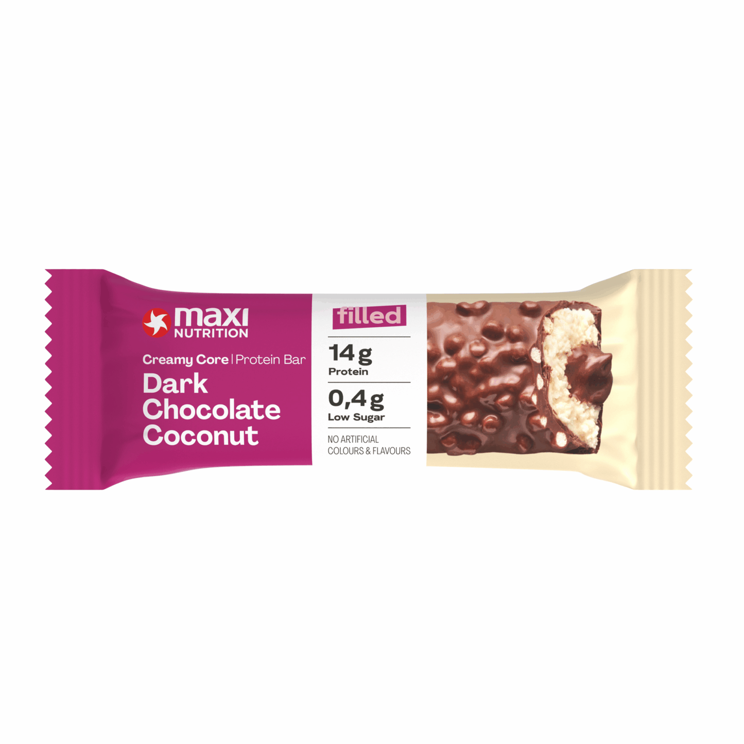 Maxi nutrición maxinutrition barra proteica de núcleo cremoso chocolate negro coco (12x 45g)
