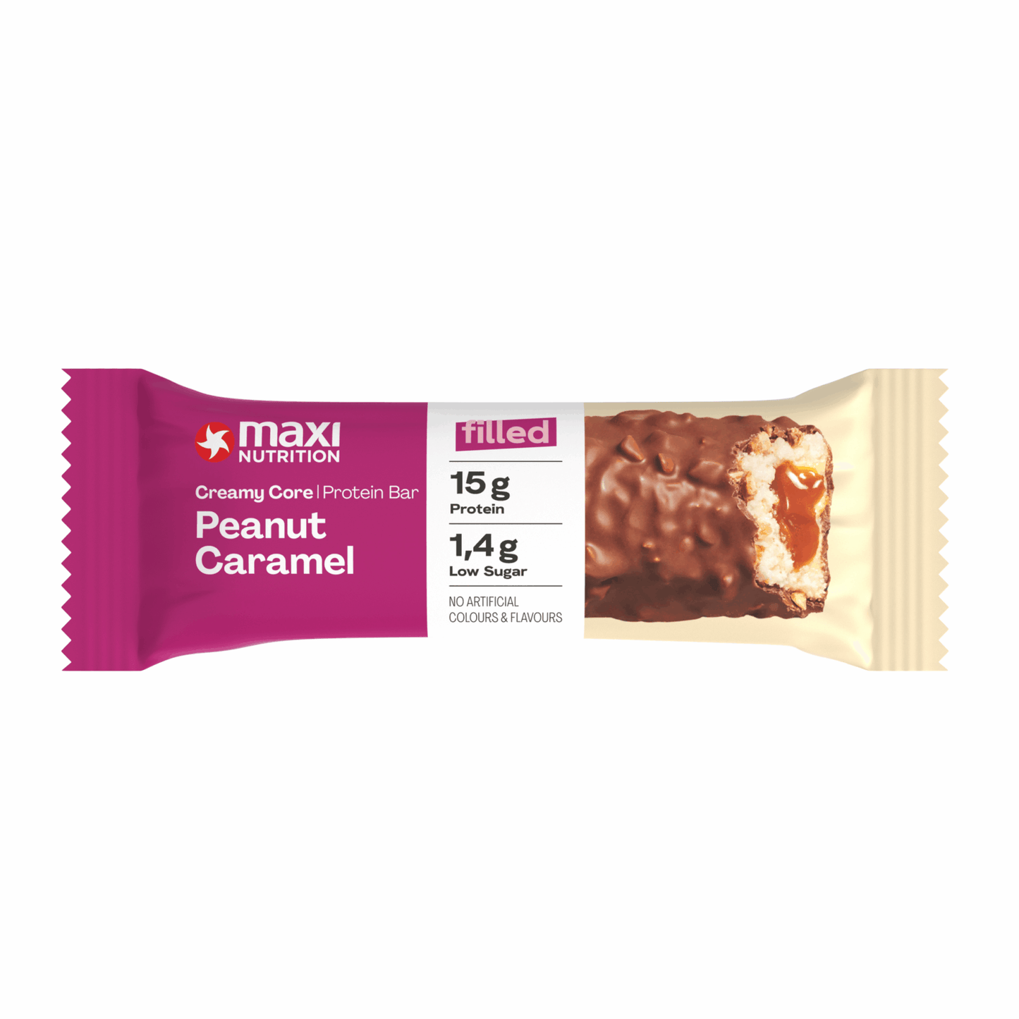 Maxi nutrición maxinutrition barra proteica de núcleo cremoso caramelo de maní (12x 45g)