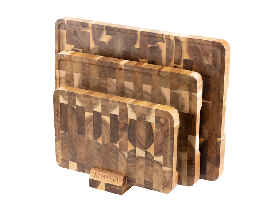 Set de regalo Namture - 3 tablas de cortar + soporte de madera de acacia