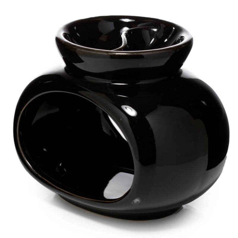 Bruciatore olio in ceramica a doppia ciotola nera e profumo di cera