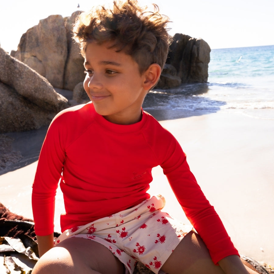 Crabby | Camicia da nuoto rossa beige con maniche lunghe
