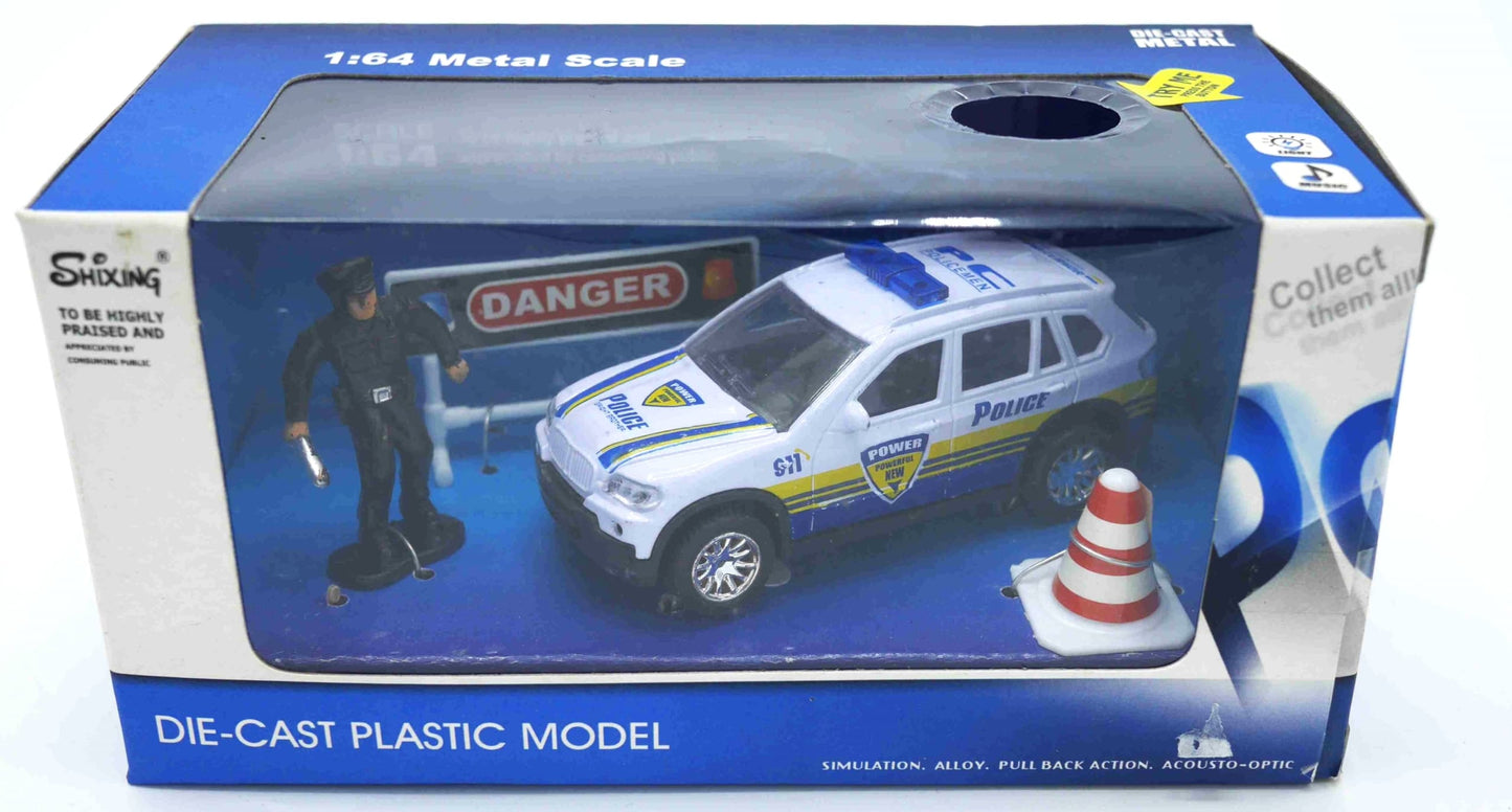 Jonotoys che lanciano auto della polizia con un agente sano e piatti