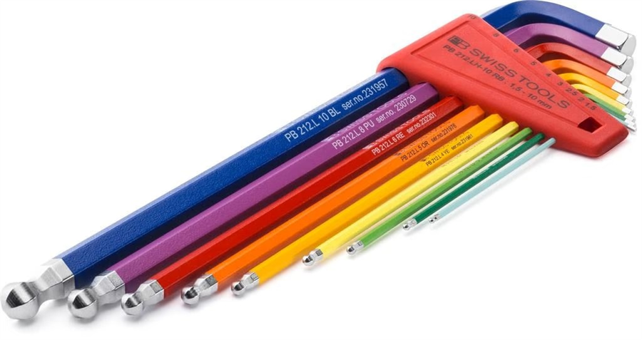 Pb swiss tools pb inbussleutelset kleur lang kort+kogelkop