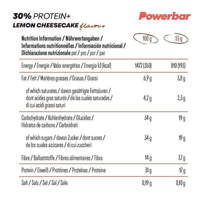 Powerbar 30% proteine+ (15 x 55gr) - cheesecake al limone