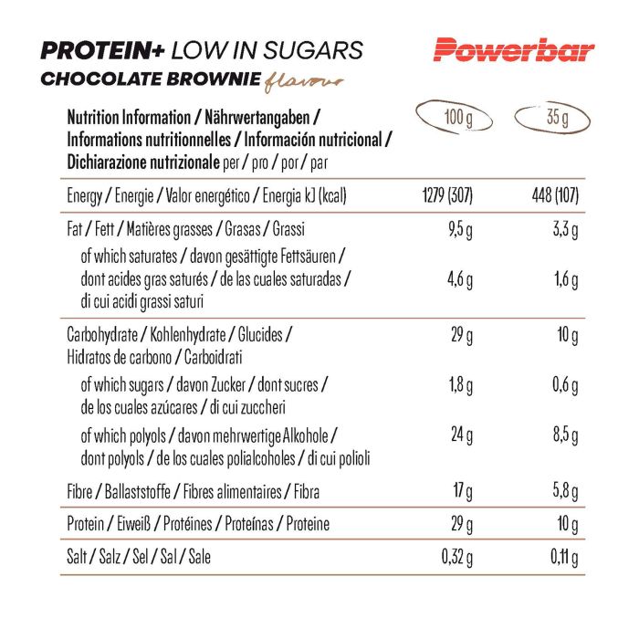 Powerbar protein+ bajo en azúcar (30 x 35gr) - brownie de chocolate