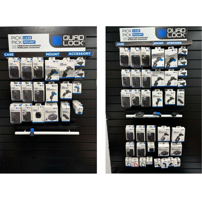 Expositor de pared con listones de bloqueo cuádruple