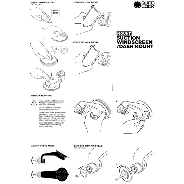Supporto per cruscotto da auto con quad lock per parabrezza