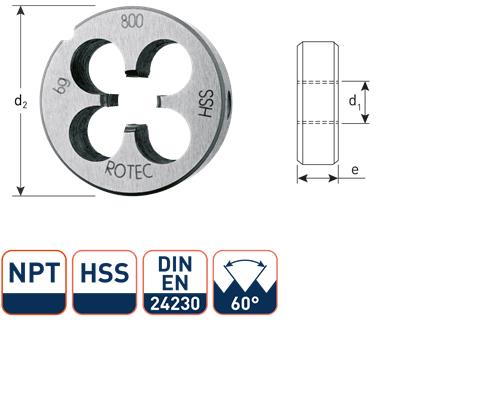 Plaquita de corte redonda Rotec npt 1 16 hss