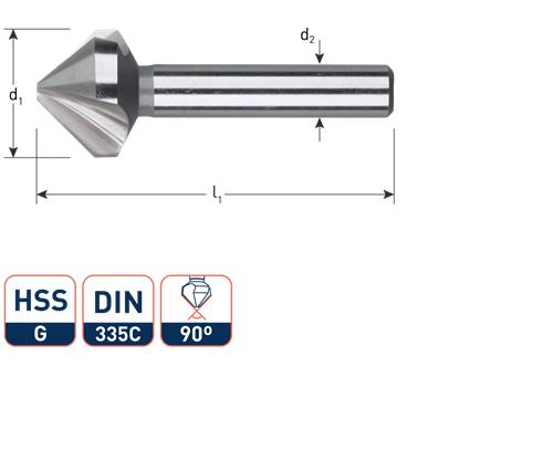 Fresa per svasatore Rotec 90°. 3 taglienti 12,4 mm