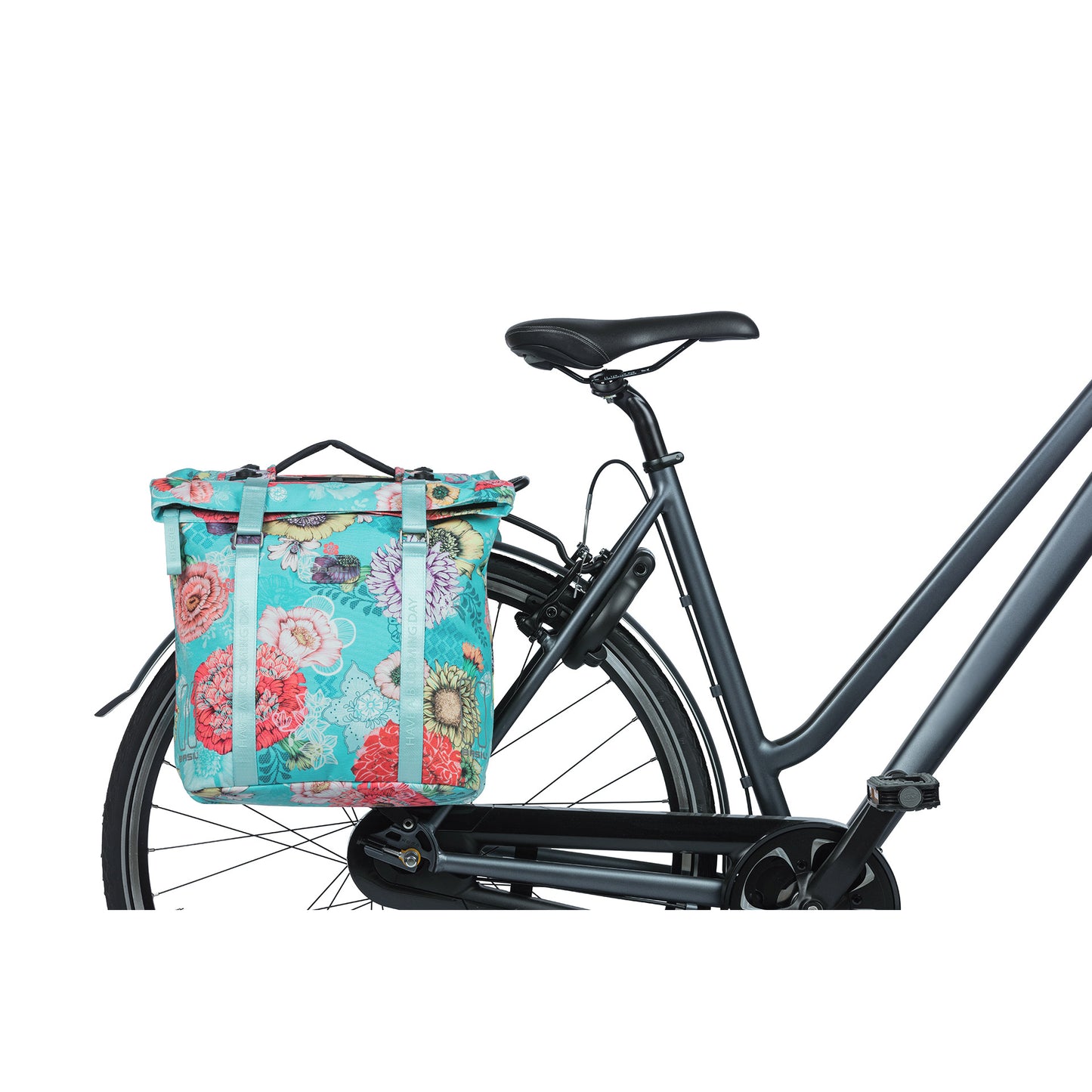 Sacca per biciclette a doppia bicicletta di campo di fioritura di basilico, impermeabile, blu cielo, 35L