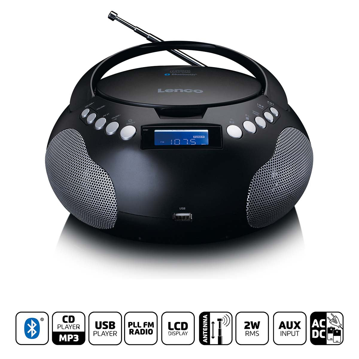 Radio portátil Lenco CD MP3 con USB y Bluetooth negro - SCD-331bk