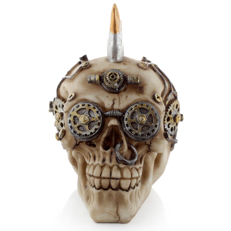 Calavera de estilo punk de vapor con accesorio para el hogar mohicano de bala