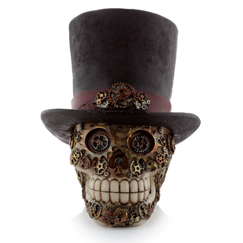 Calavera de estilo punk de vapor con sombrero de copa accesorio para el hogar