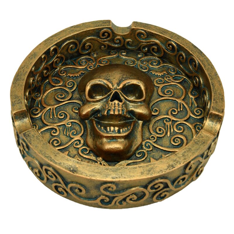 Cenicero de calavera de efecto de oro metálico cepillado