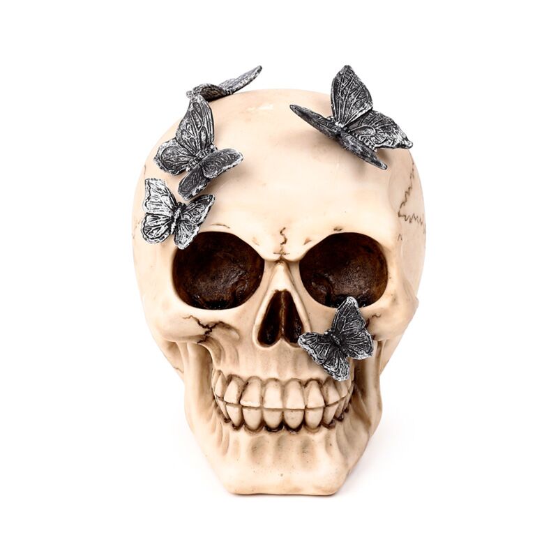 Teschio con farfalle metalliche