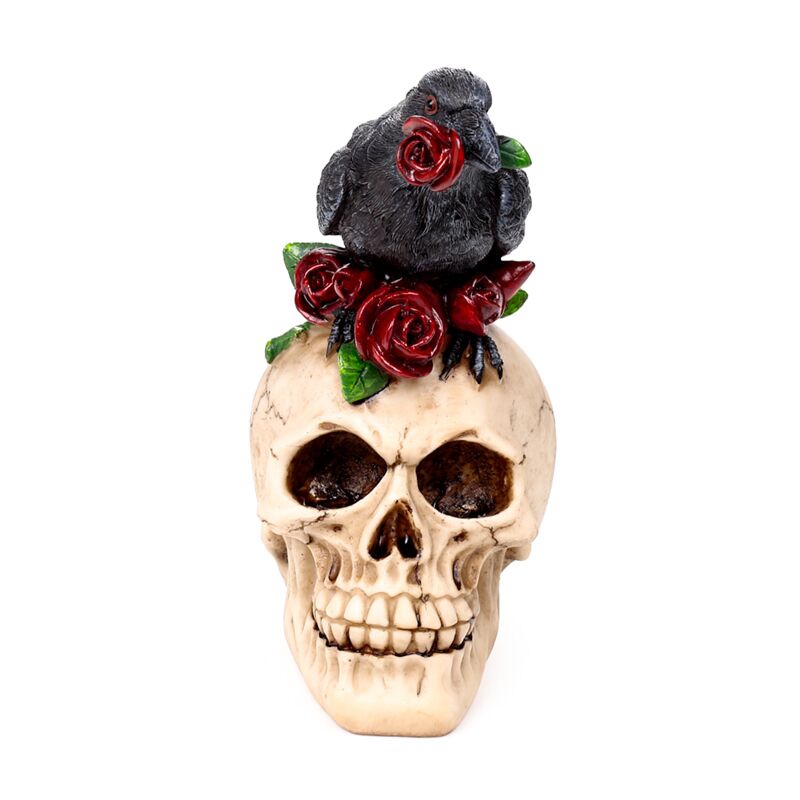 Teschio con rose rosso corvo