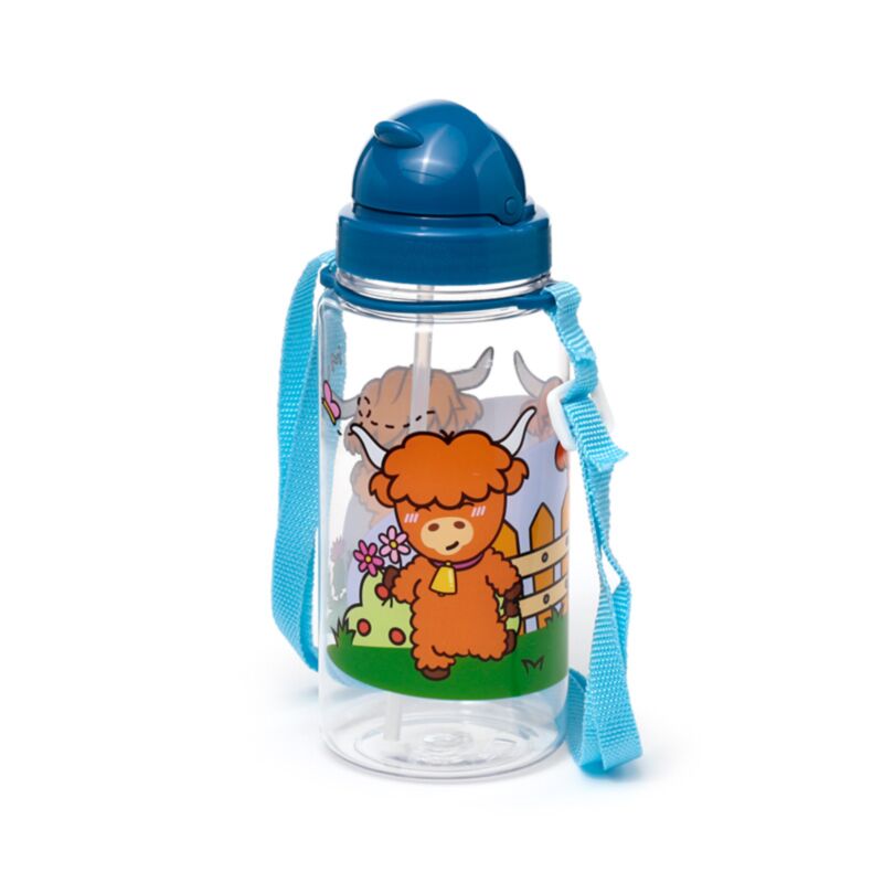 Bottiglia d'acqua per bambini Ecozen 450 ml Flip Straw Adoramals Highland Koe