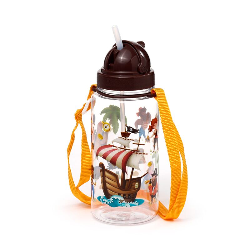 Bottiglia d'acqua per bambini Ecozen 450 ml Flip Straw Jolly Rogers Pirate
