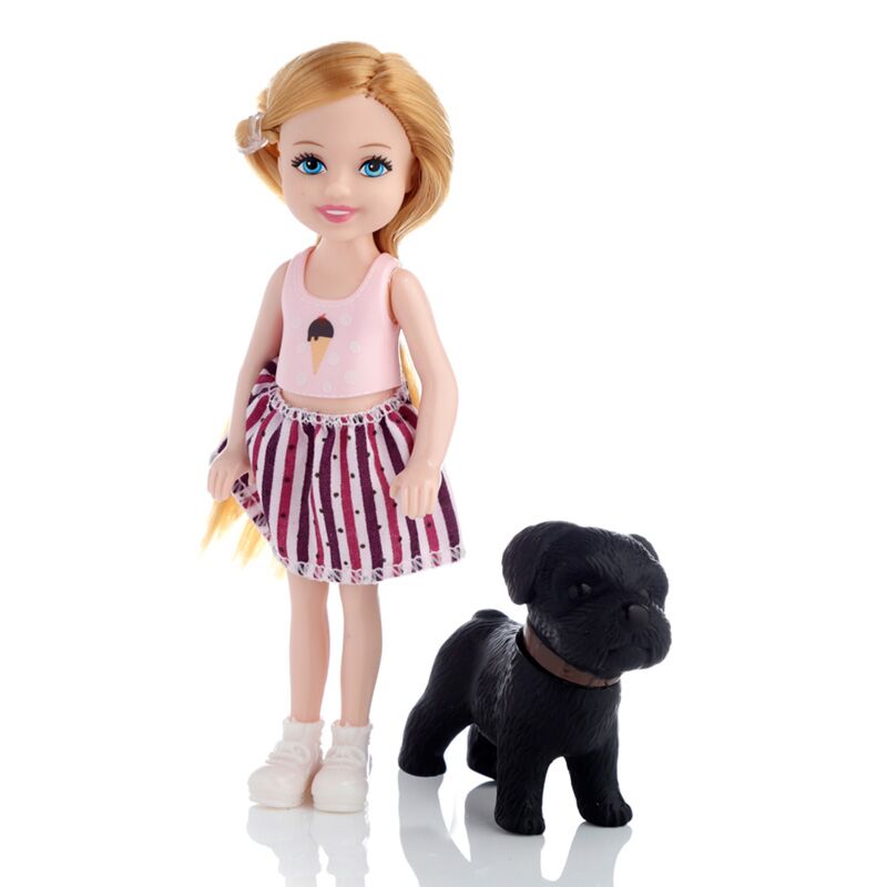 Muñeca vestida de sally con accesorios para perros