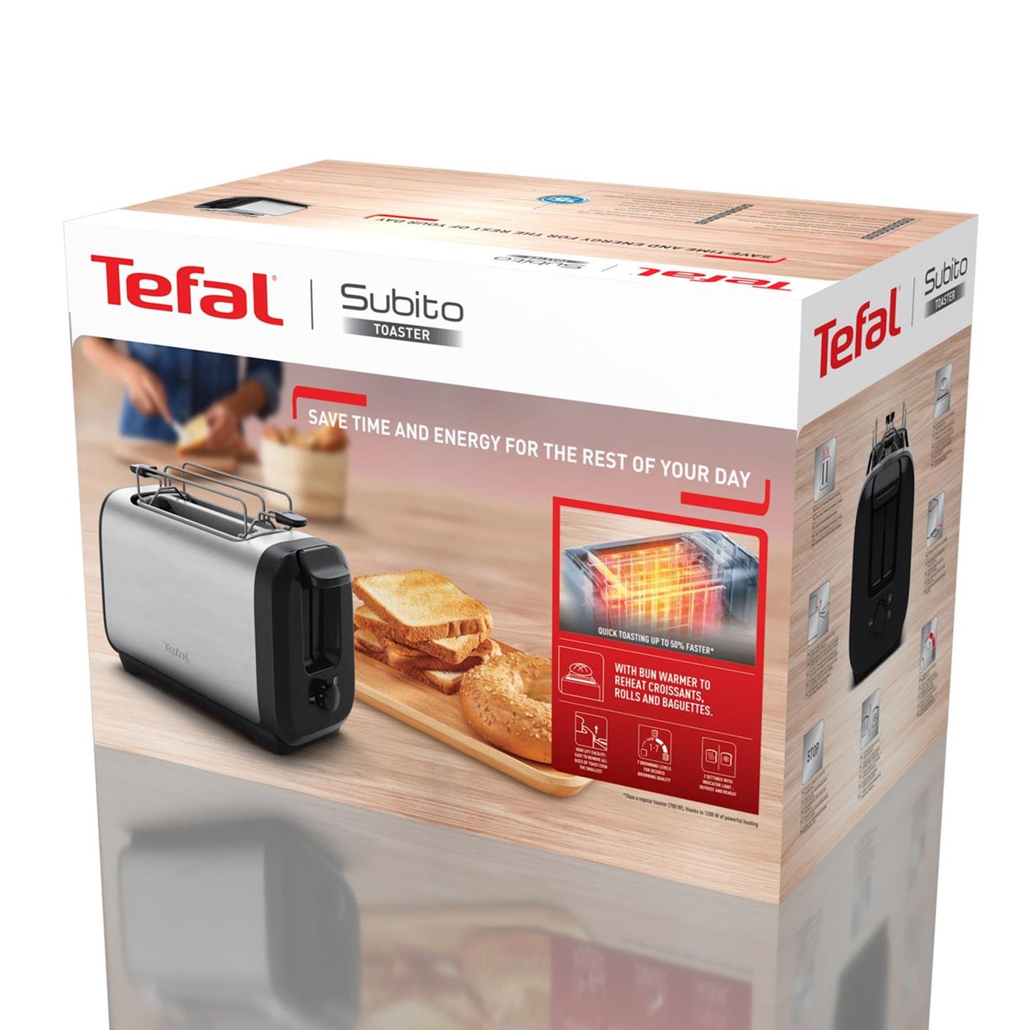 Tostadora tefal subito acero inoxidable 1300w