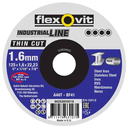 Flexovit dss industrial 125x1,6x22x23 a46t t41 pc acero inoxidable | 25 piezas