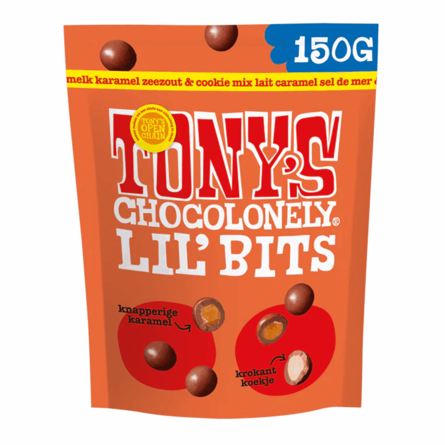 Tony's chocolonely lil' bits biscotto al sale marino e caramello al latte (8x 150gr)