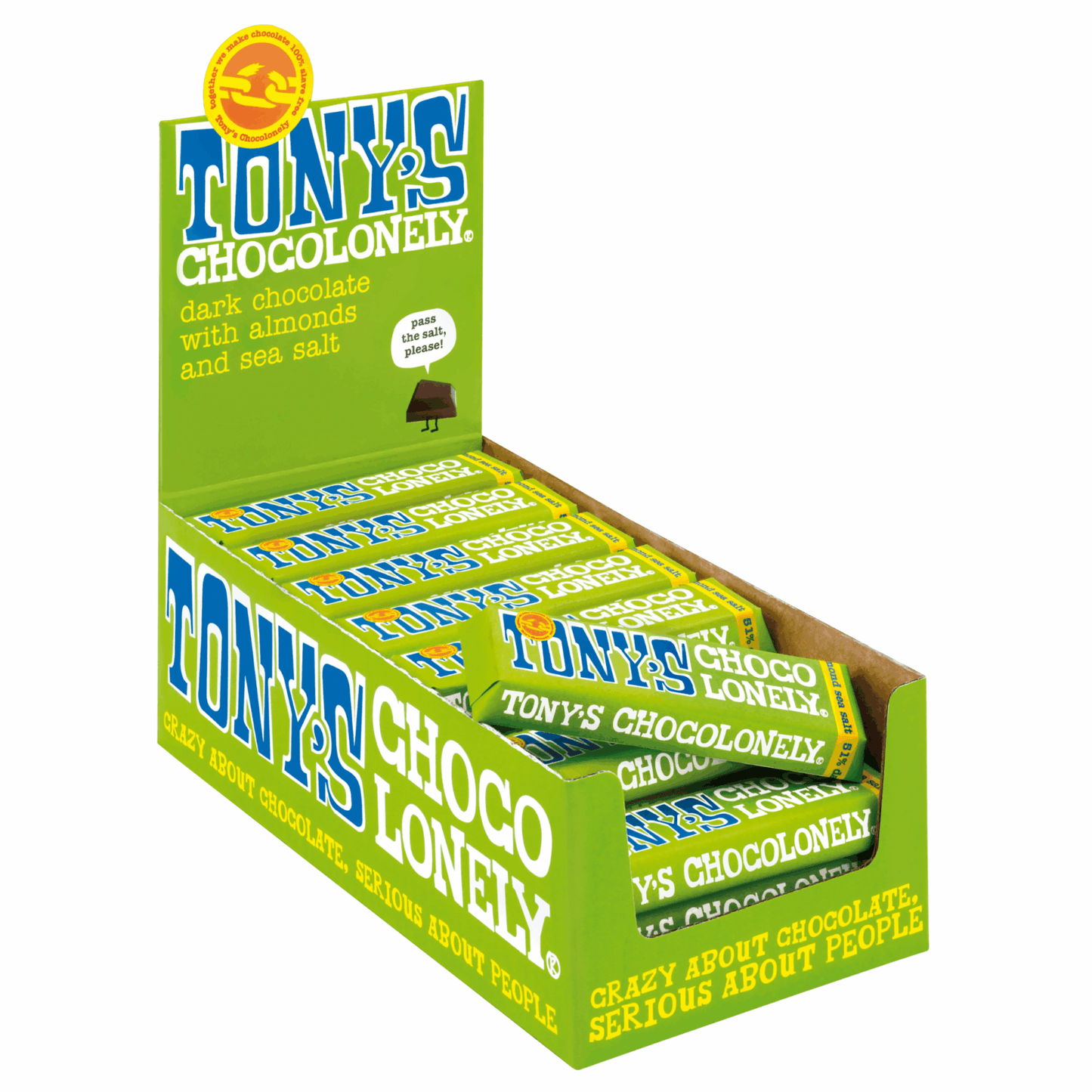 Tony's chocolonely pure chocolade amandel zeezout (35x 47gr)