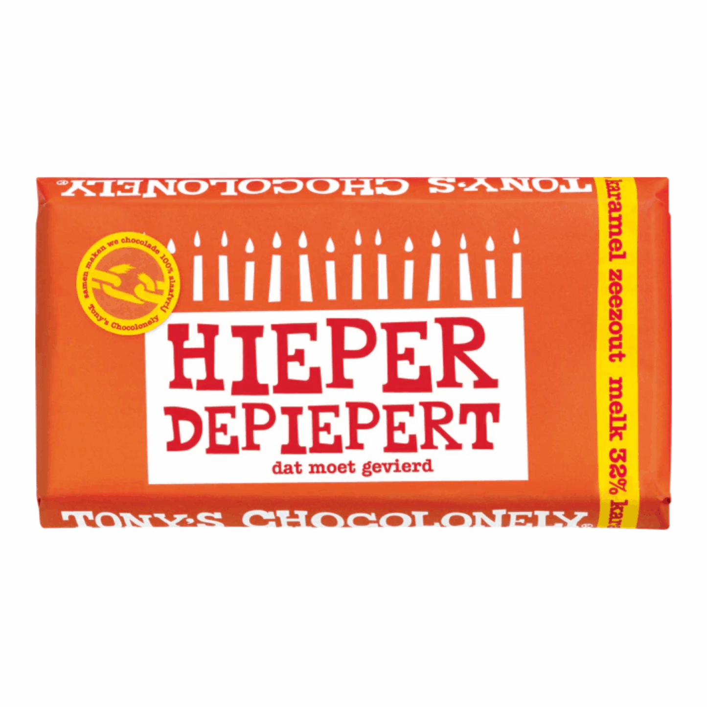 Tony's chocolonely reep melk karamel zeezout gefeliciteerd (15x 180gr)
