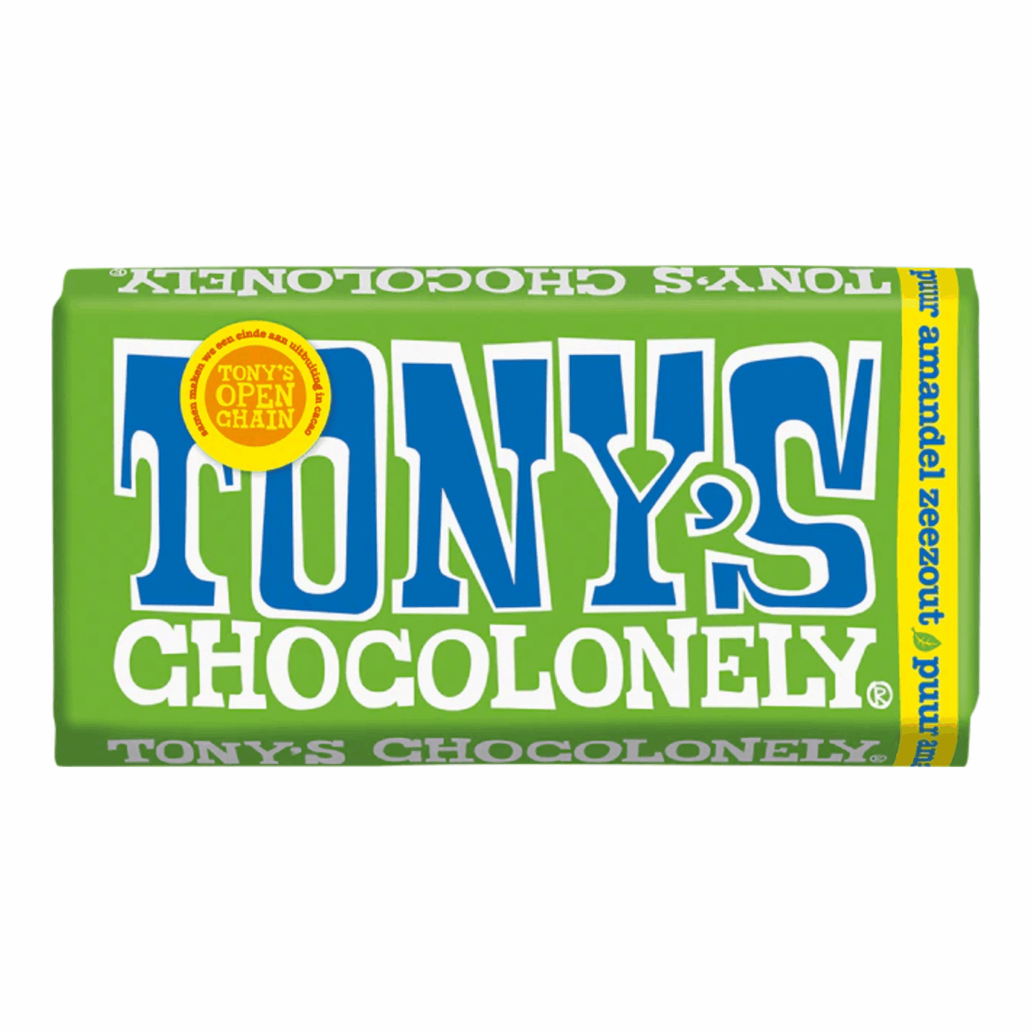 Tony's chocolonely reep pure chocolade amandel zeezout (15x 180gr)