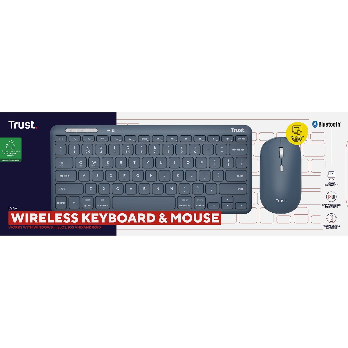 Fidati del mouse tastiera wireless multi-dispositivo Lyra