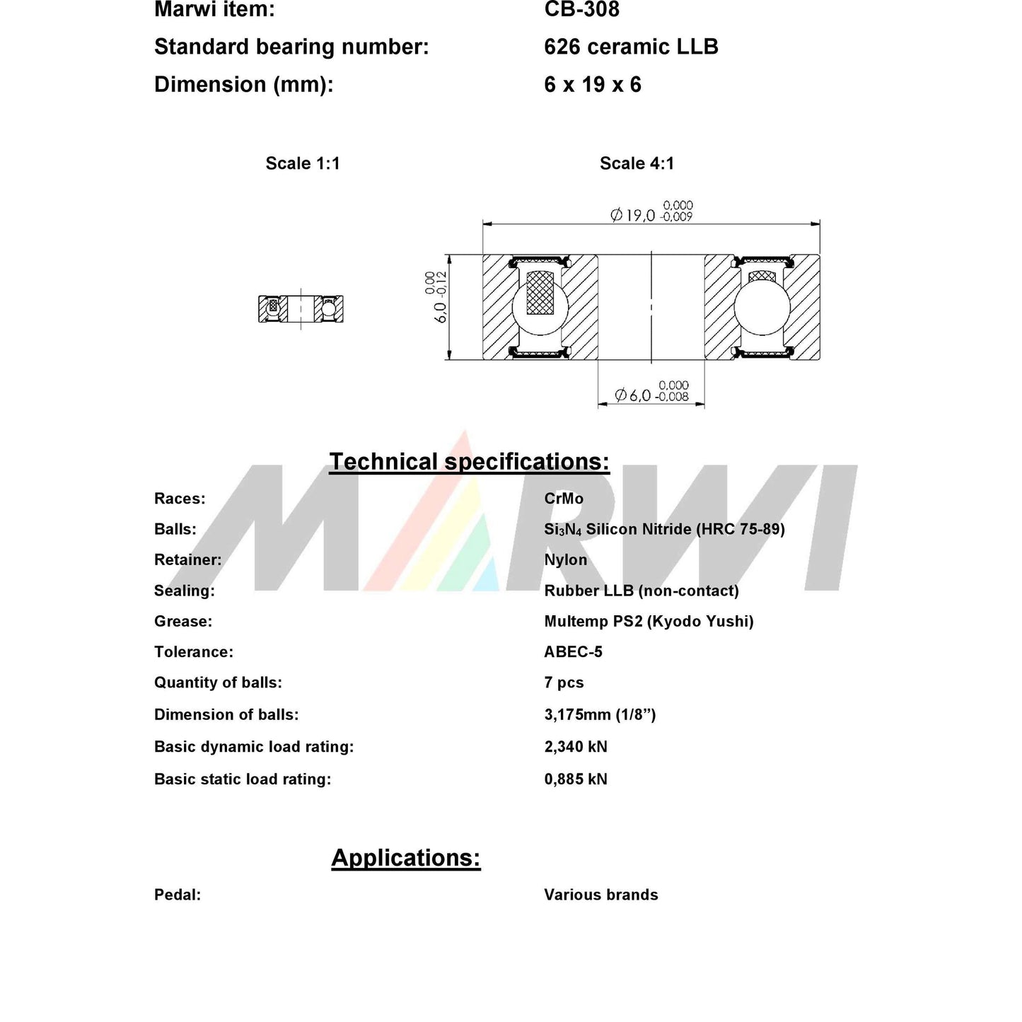 Union Kogellager CB-308 626 LLB 6x19x6