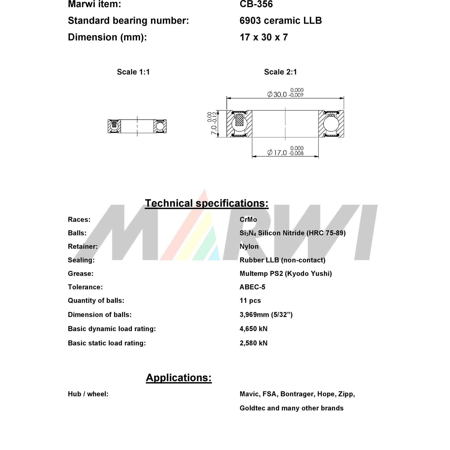 Union Kogellager CB-356 6903 LLB 17x30x7 Ceramica