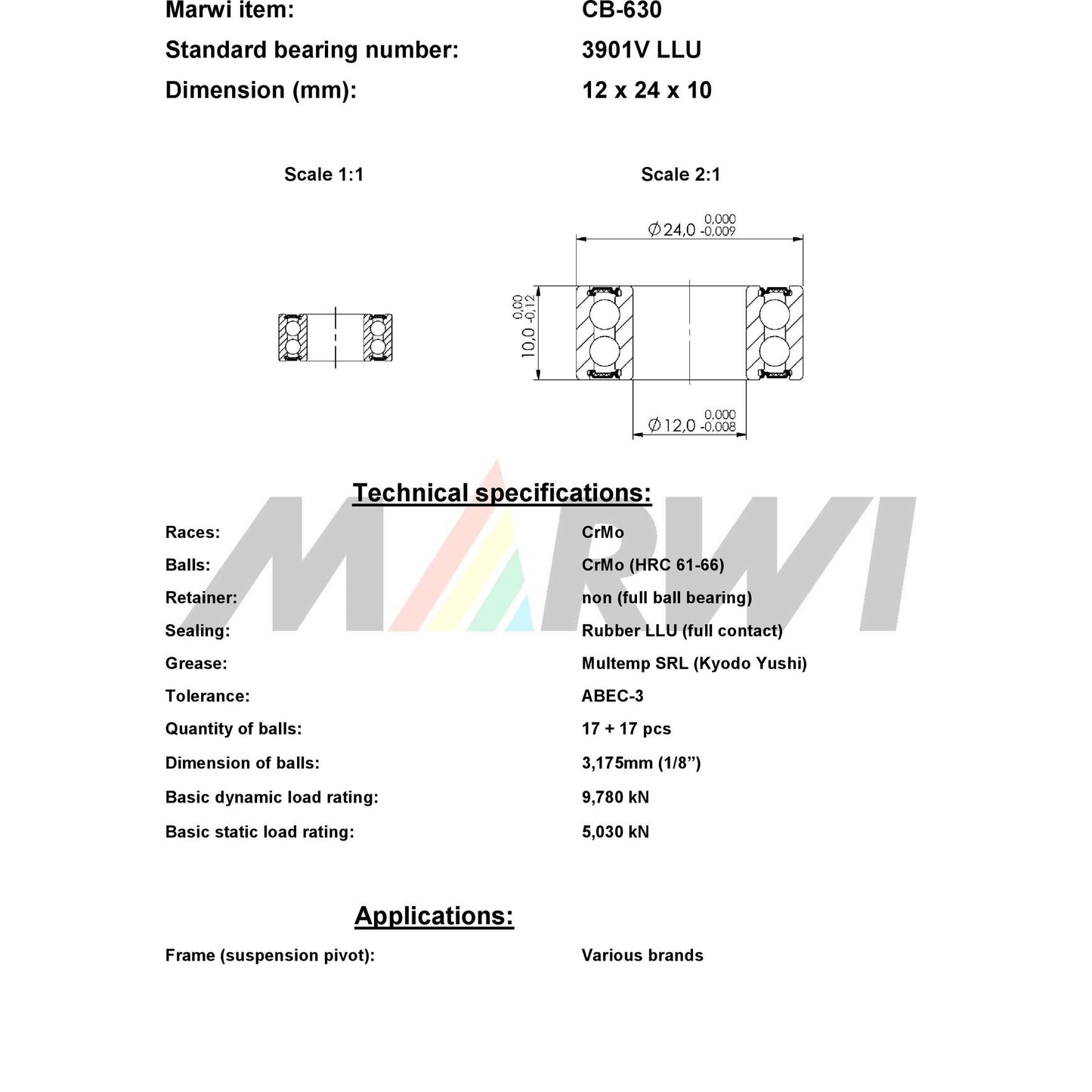 Union Kogellager Max CB-630 3901V 12x24x10