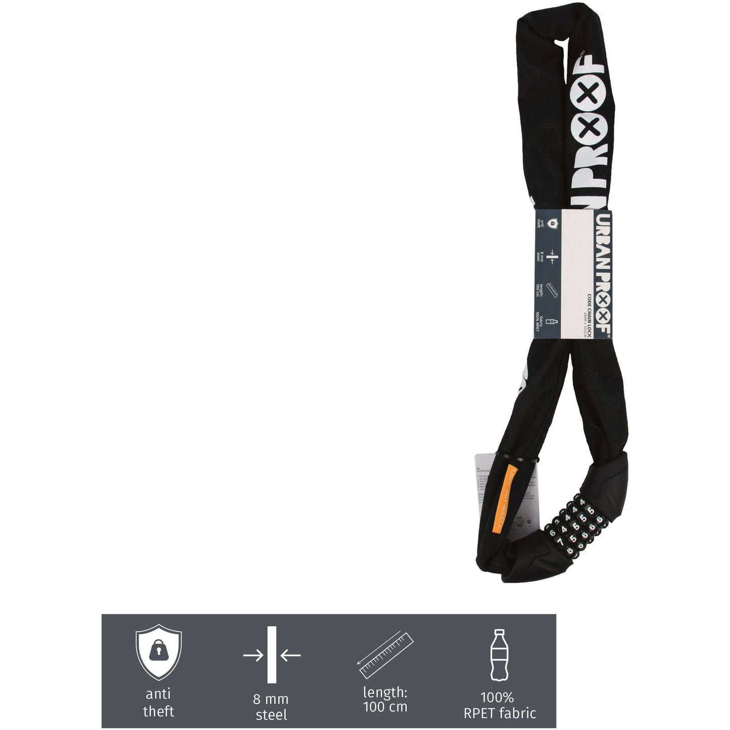 Blocco della catena urbana con codice numero 8mm*100 cm nero