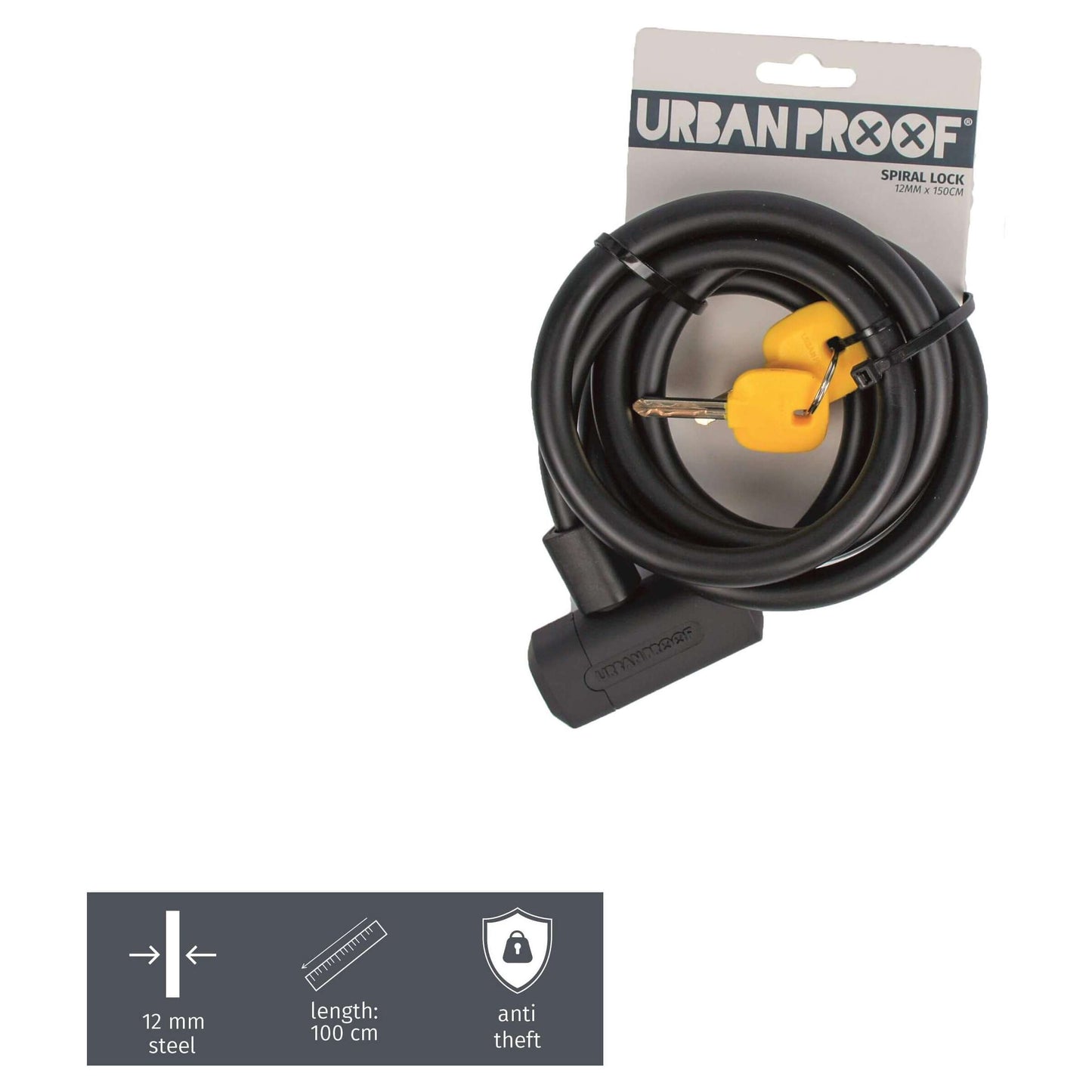 Lock a spirale urbano -resistente 12mm*150 cm nero