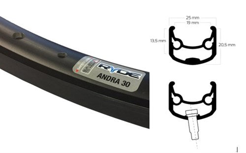 Ryde Rim 28 pulgadas 622 Andra 30 Black 36