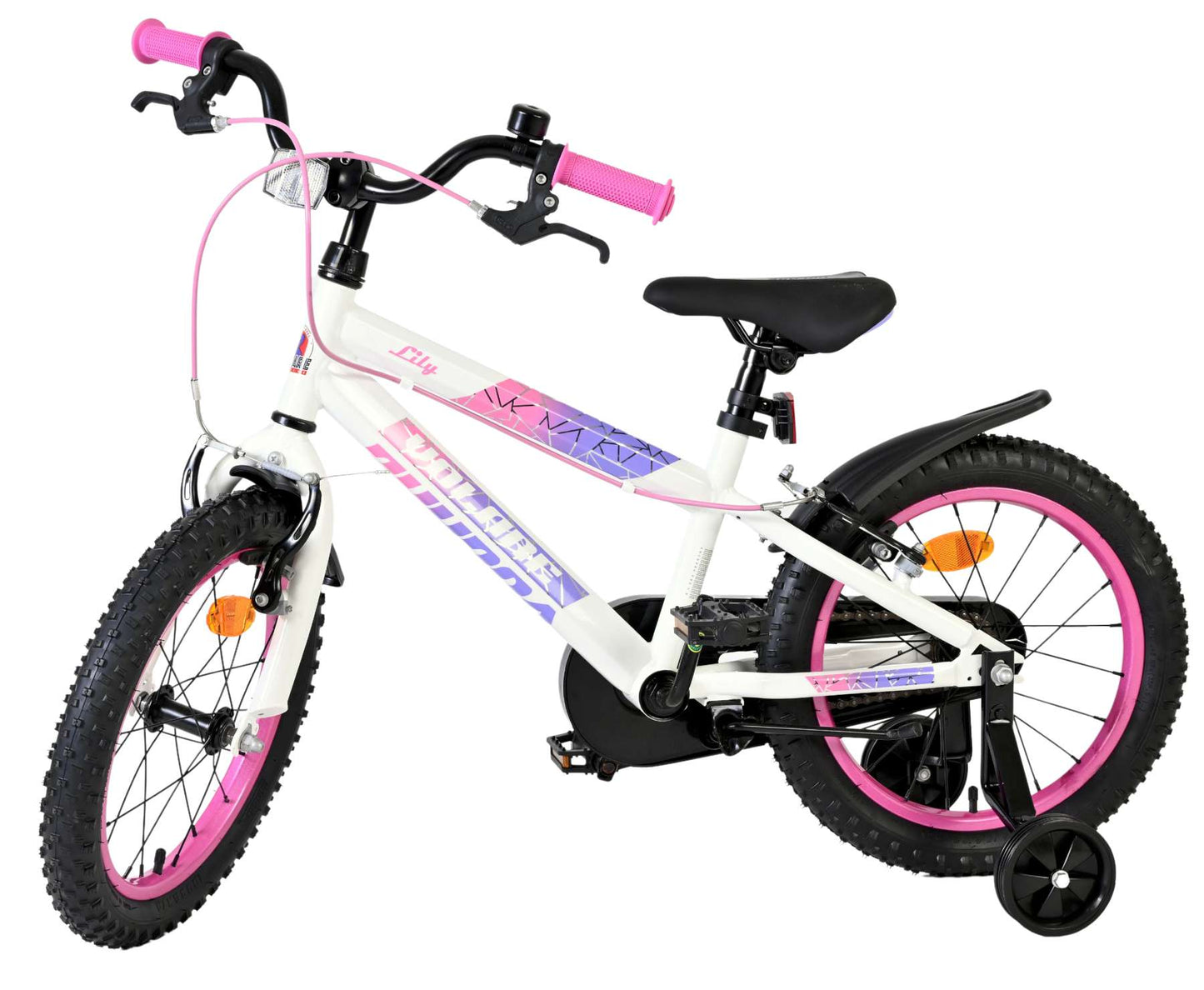 Bicicletta per bambini Volare Lily - ragazze - 16 pollici - bianco rosa viola - due freni a mano