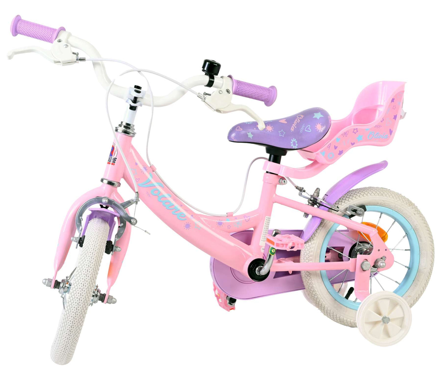 Bicicleta infantil Volare olivia - niña - 12 pulgadas - rosa - dos frenos de mano
